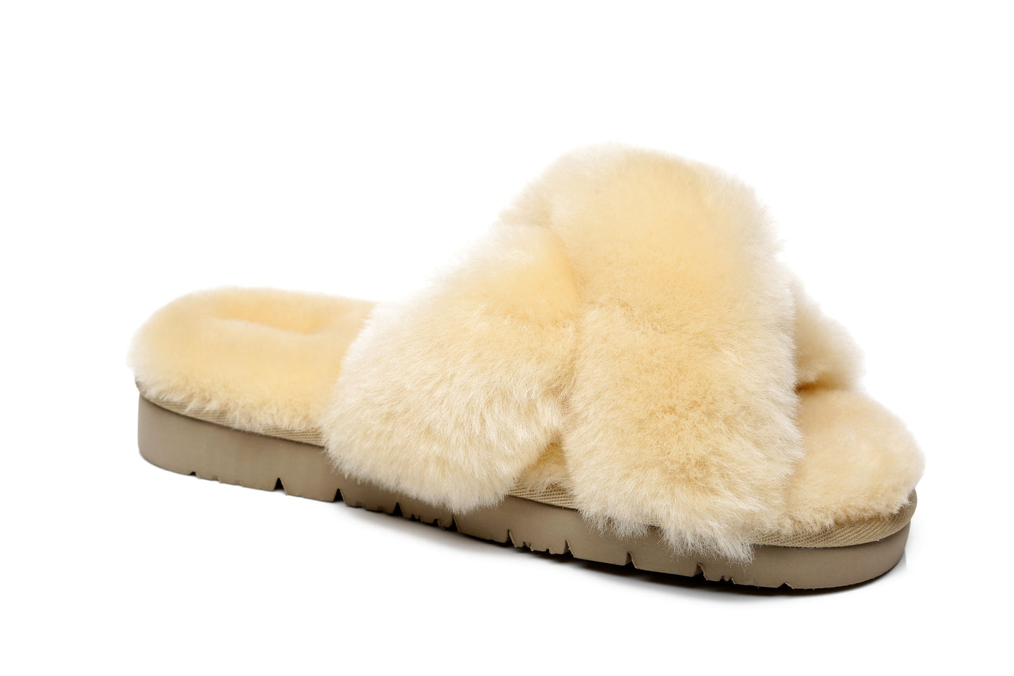 Australian Shepherd® Sheepskin Wool Women Fluffy Crossover Slide Slipper Leanna